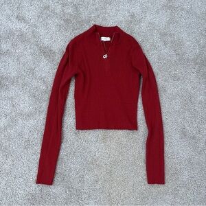 La Hearts Red Ribbed Half-Zip Long Sleeve Top